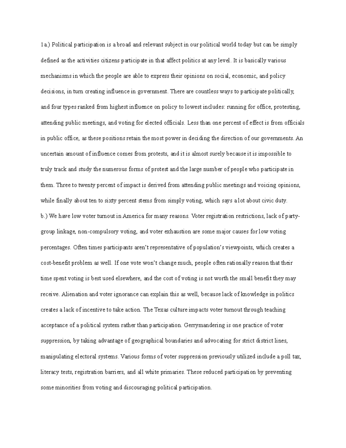 student participation in politics essay