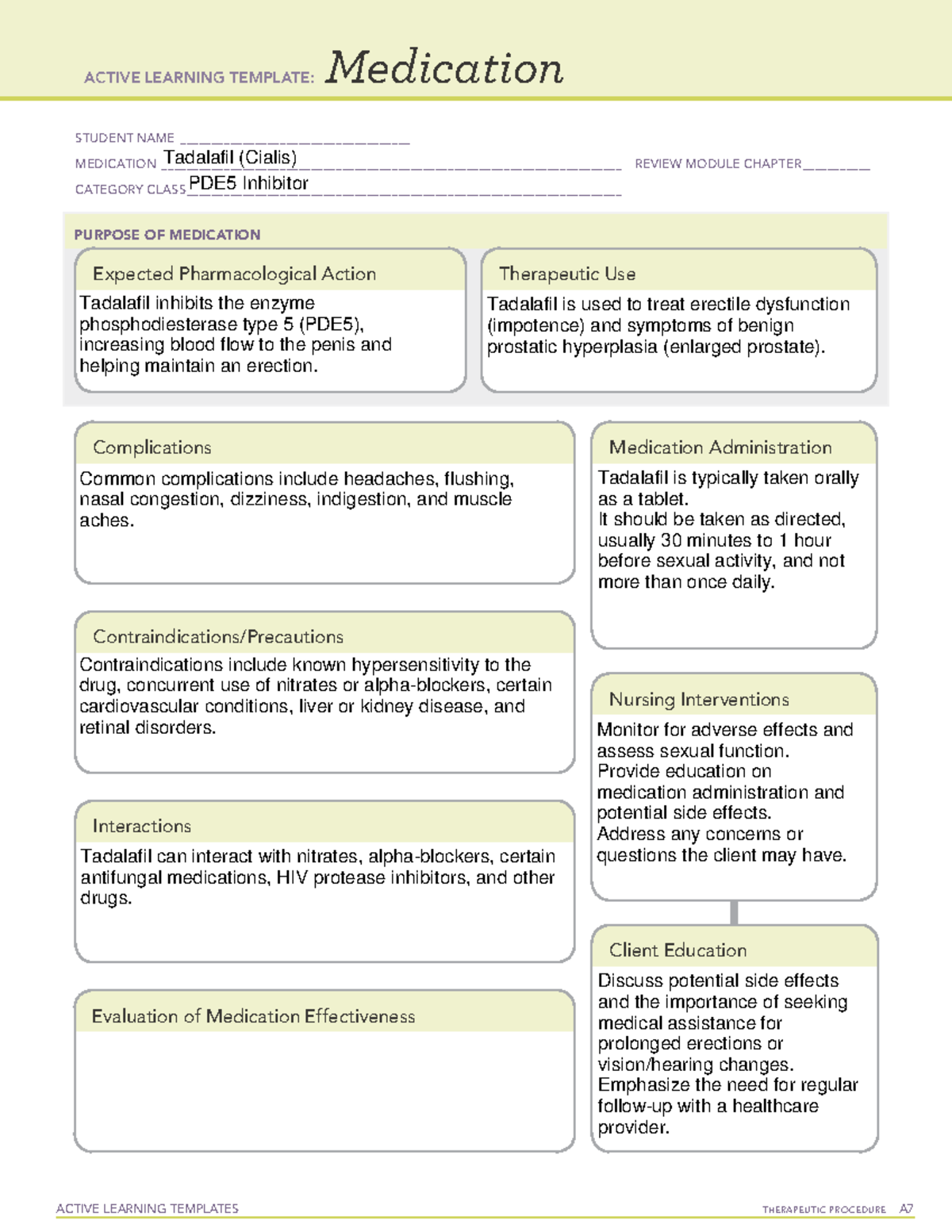 Tadalafil Active Learning Template - Studocu