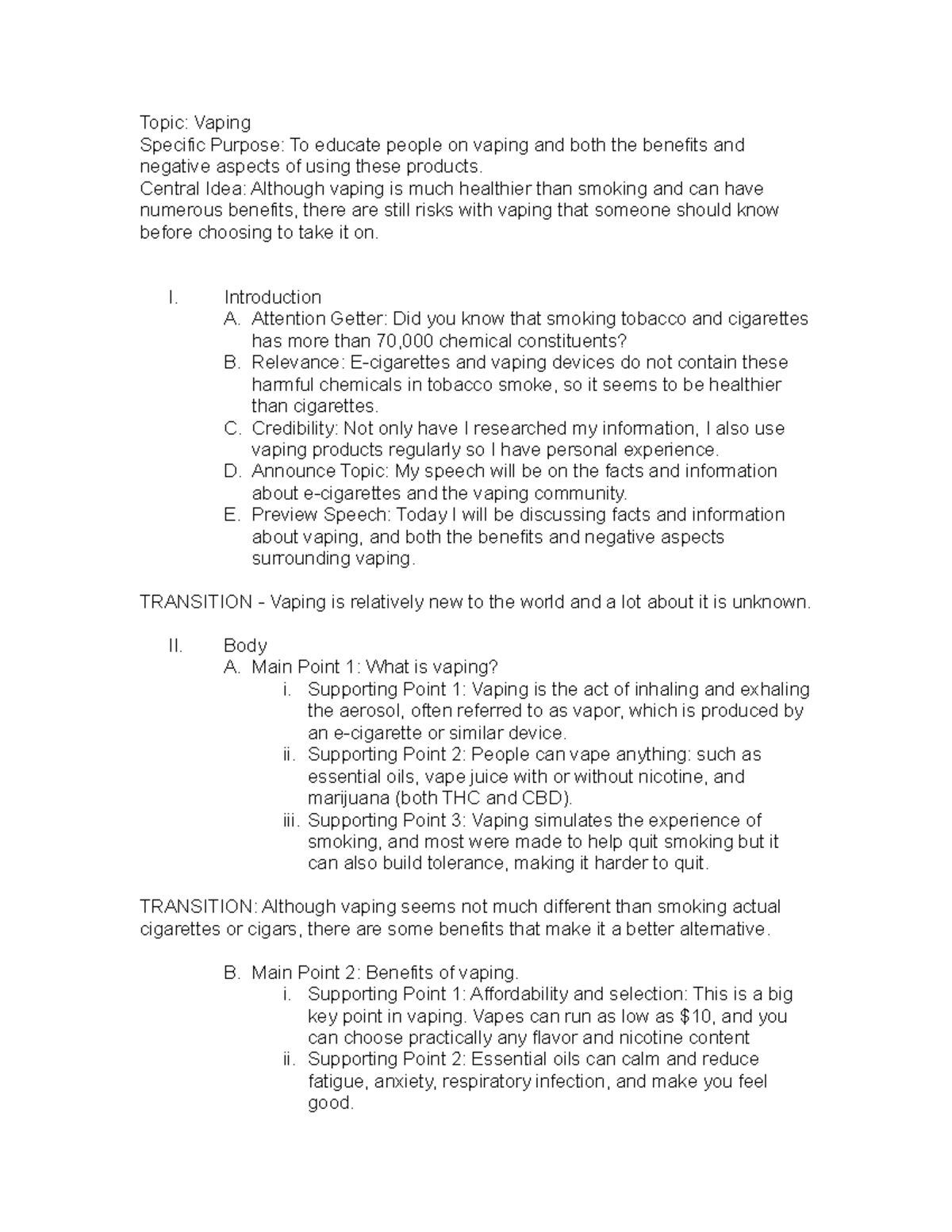 persuasive speech outline on vaping