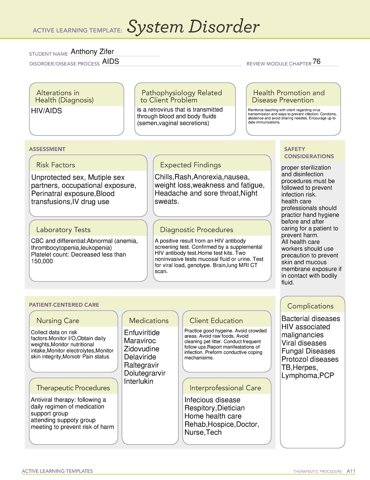 HIV AIDS - Aids/HIV for ATI - ACTIVE LEARNING TEMPLATES THERAPEUTIC ...