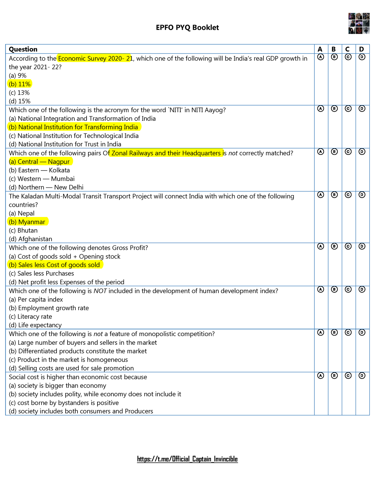 Epfo Pyq Booklet - Question A B C D According To The Economic Survey 