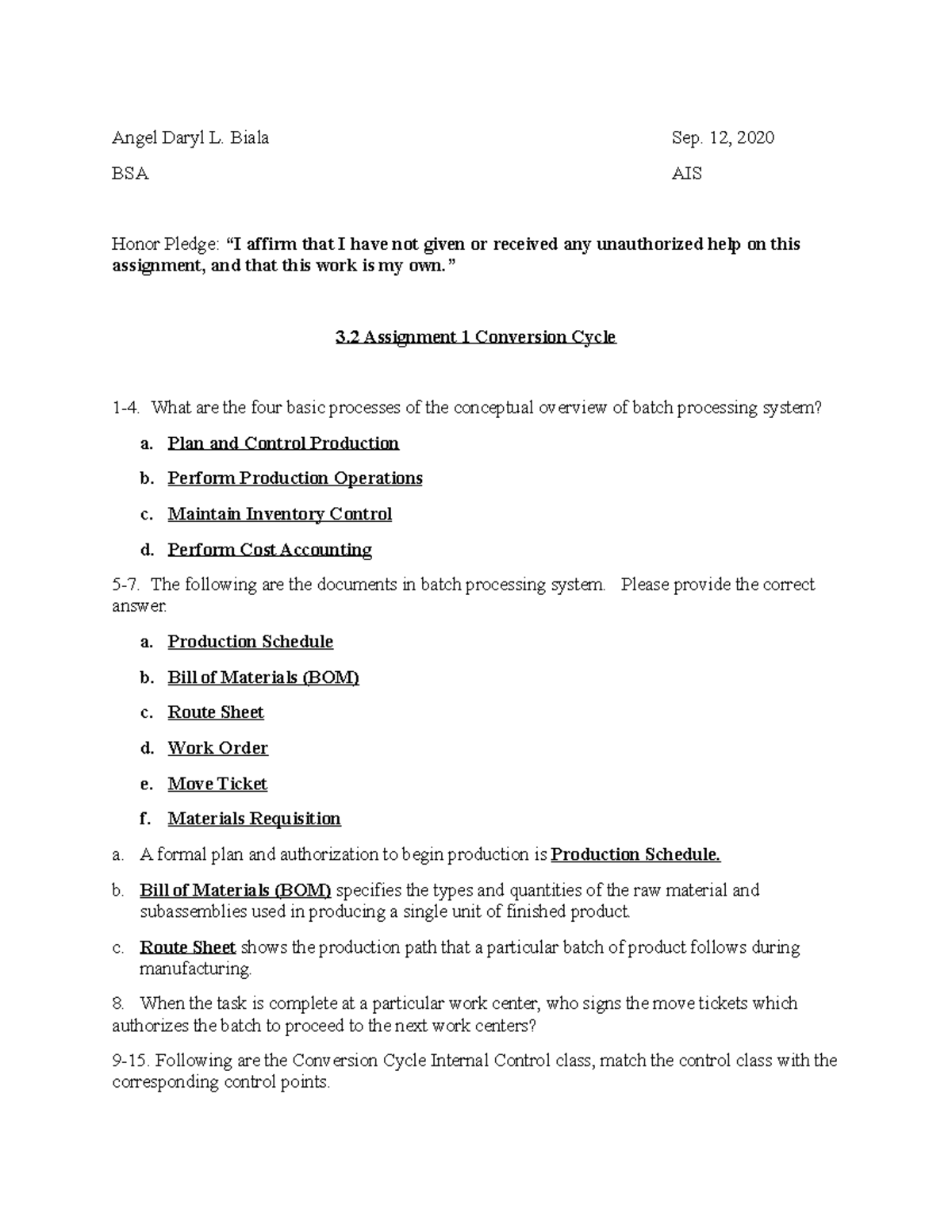 3.2 Assignment 1 Conversion Cycle - Angel Daryl L. Biala Sep. 12, 2020 ...