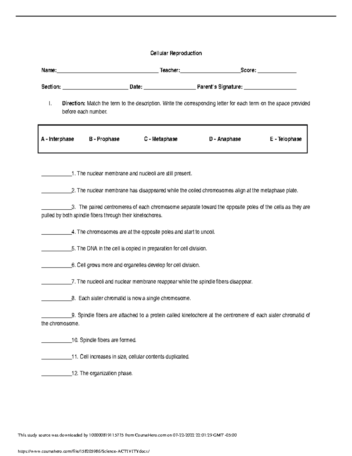 Science Activity - Cellular Reproduction Name ...