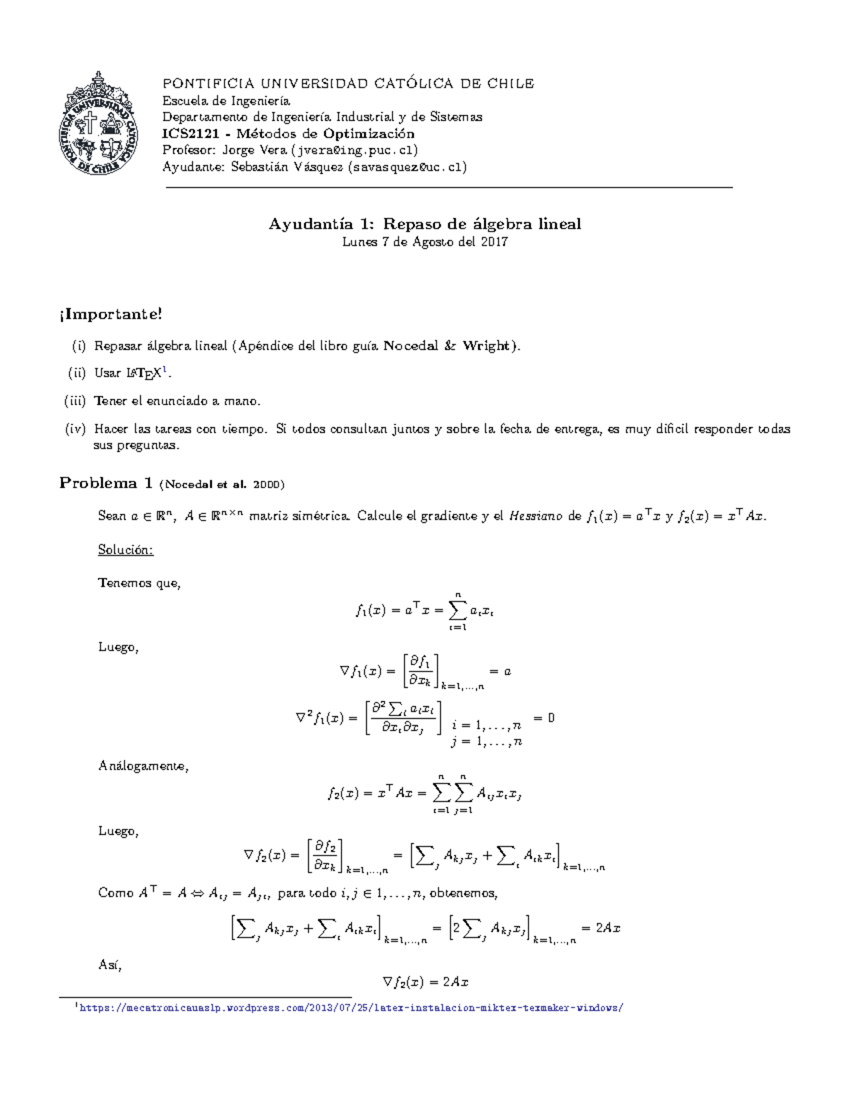 Ayudantía 1 (Solución) - ´ PONTIFICIA UNIVERSIDAD CATOLICA DE CHILE ...