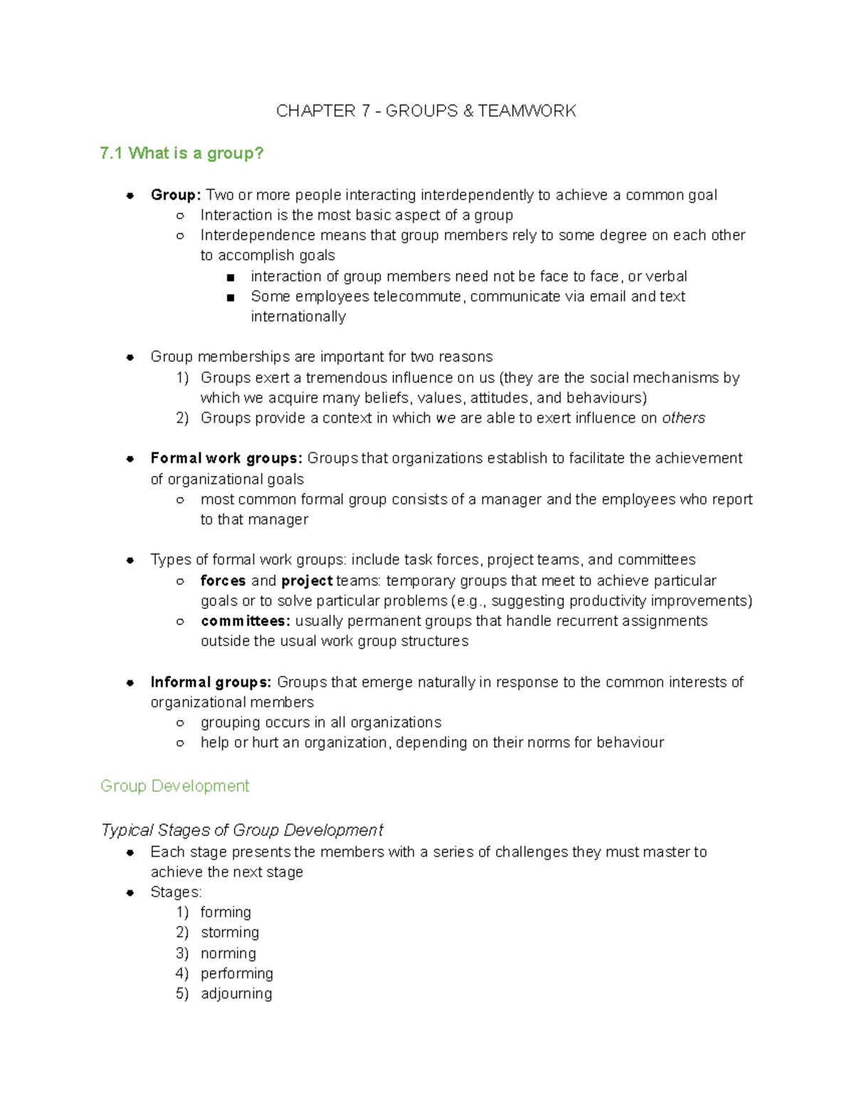 Chapter 7 - Groups & Teamwork - CHAPTER 7 - GROUPS & TEAMWORK 7 What Is ...