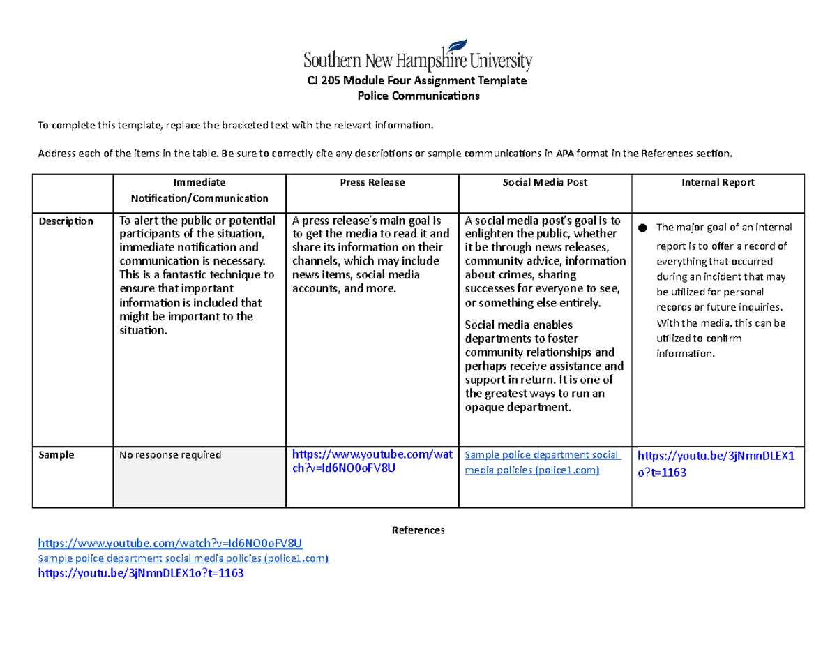 CJ 205 Module Four Assignment Template - CJ 205 Module Four Assignment ...