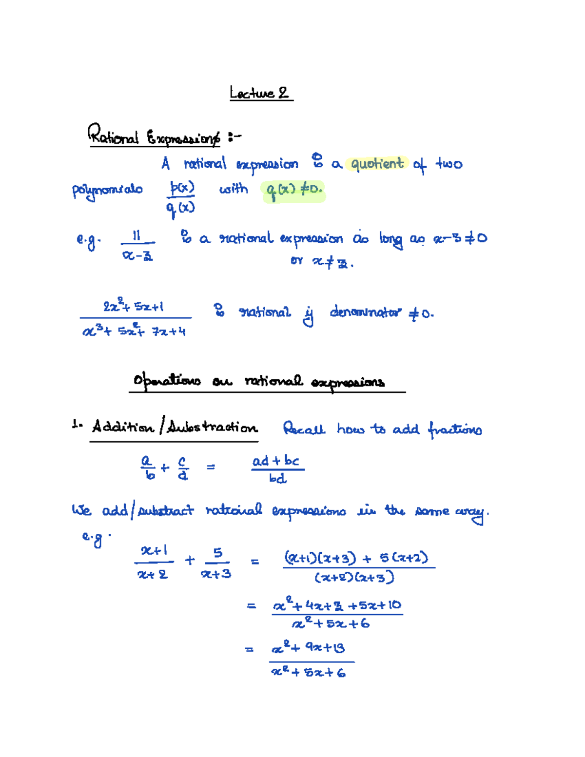 Lecture 2: Calculus and vectors - Lecture 2 Rational Expressions 8 A ...