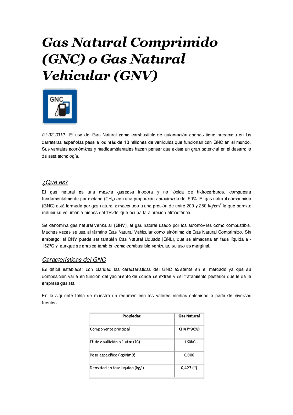 Vehicular - materia 1 - Gas Natural Comprimido (GNC) o Gas Natural ...