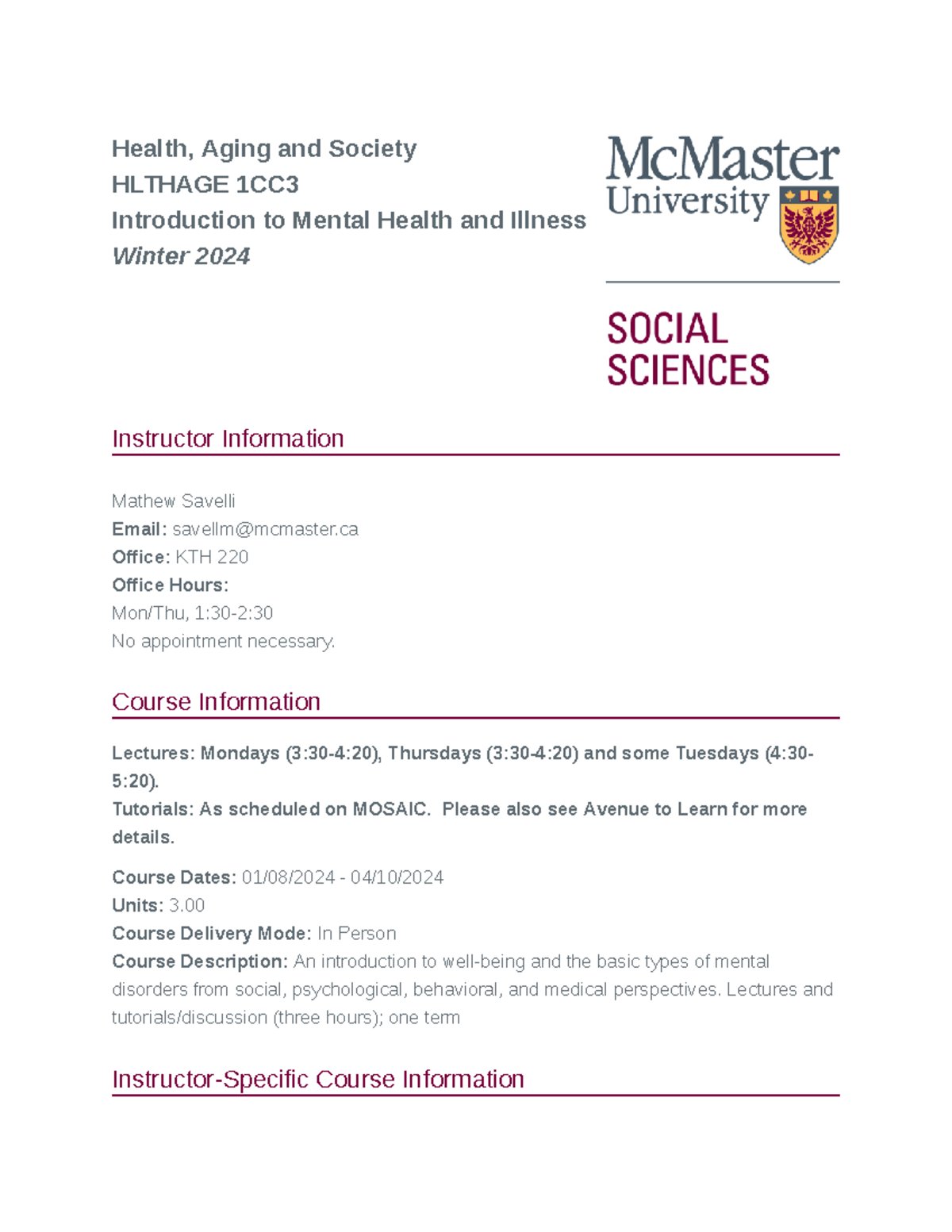Winter 20241 CC3Syllabus - Health, Aging and Society HLTHAGE 1CC ...