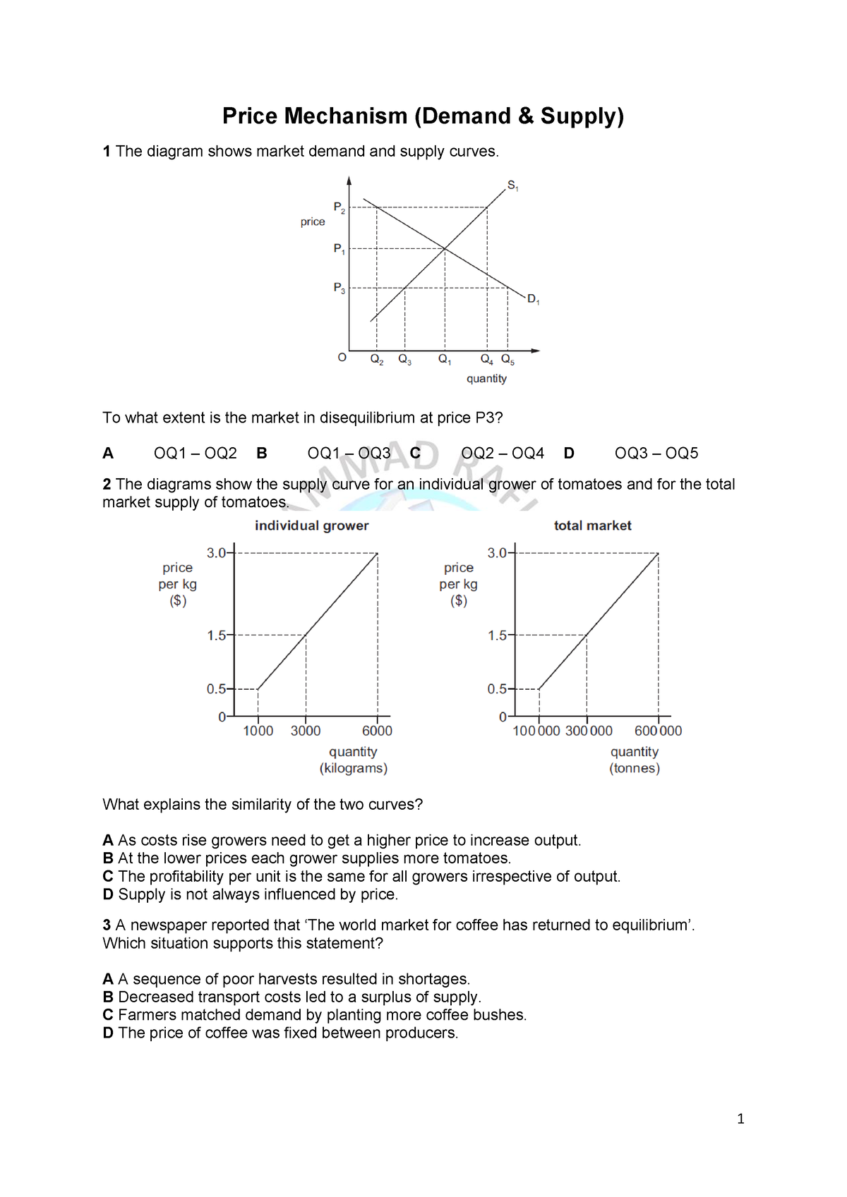 Demand & Supply - For exam practice - Price Mechanism (Demand & Supply ...