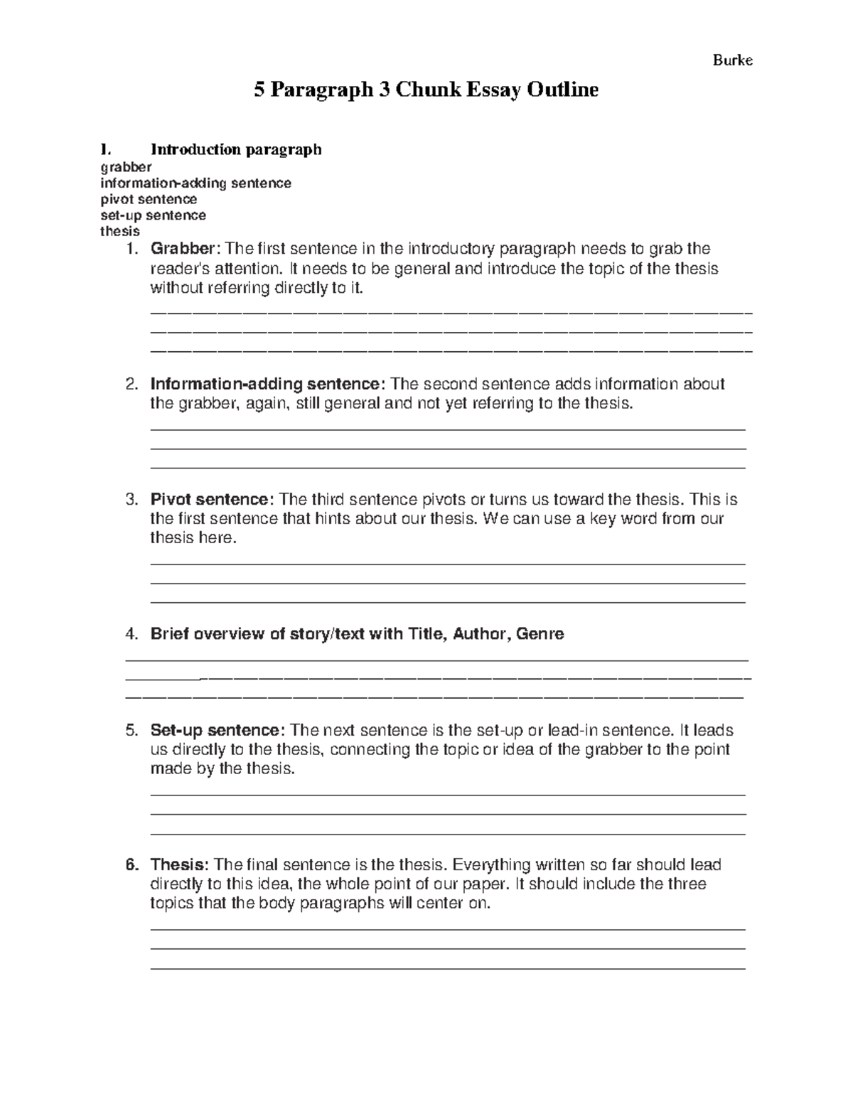 Burkes 5 Paragraph Jane Schaffer- Style Essay Outline - 5 Paragraph 3 ...