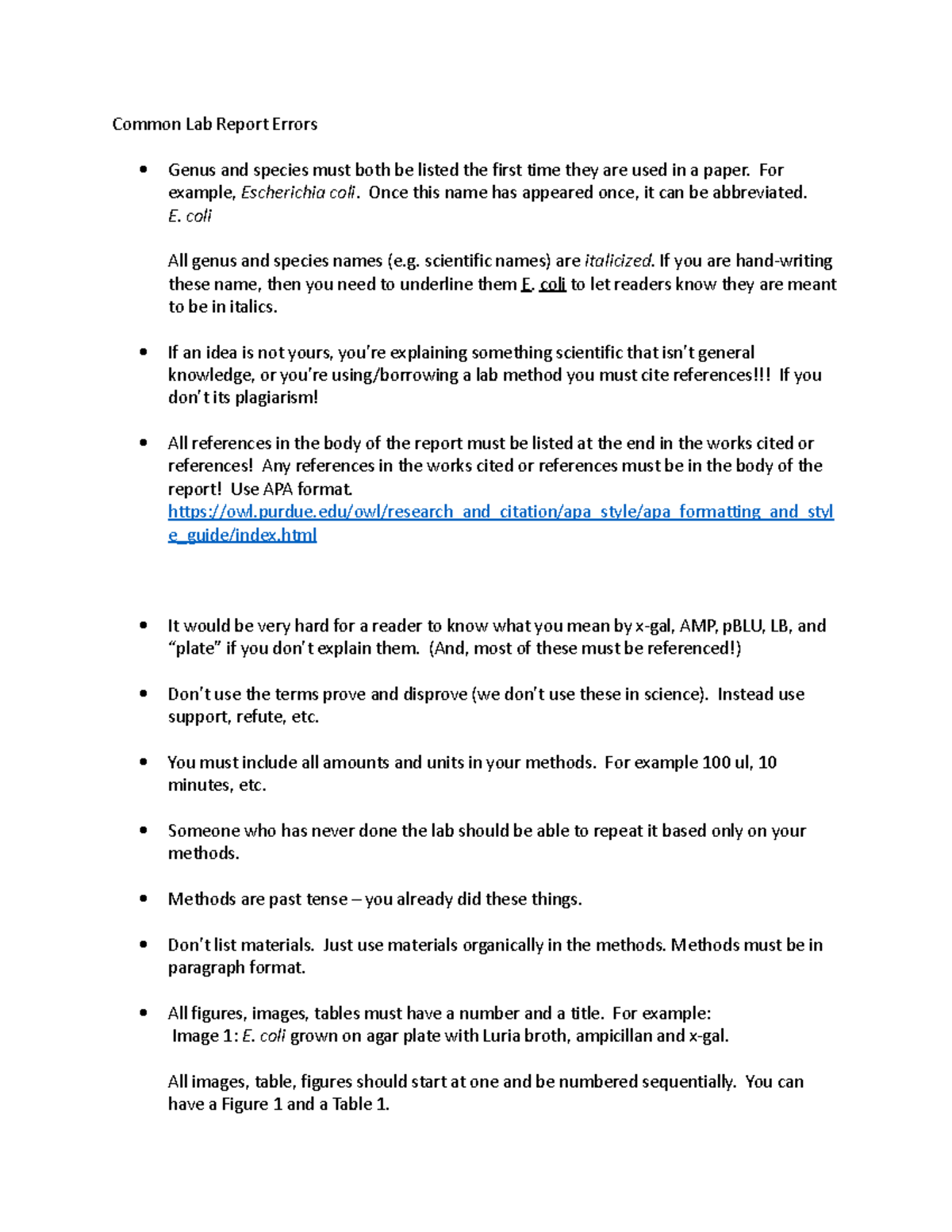 Common Lab Report Errors - For example, Escherichia coli. Once this ...