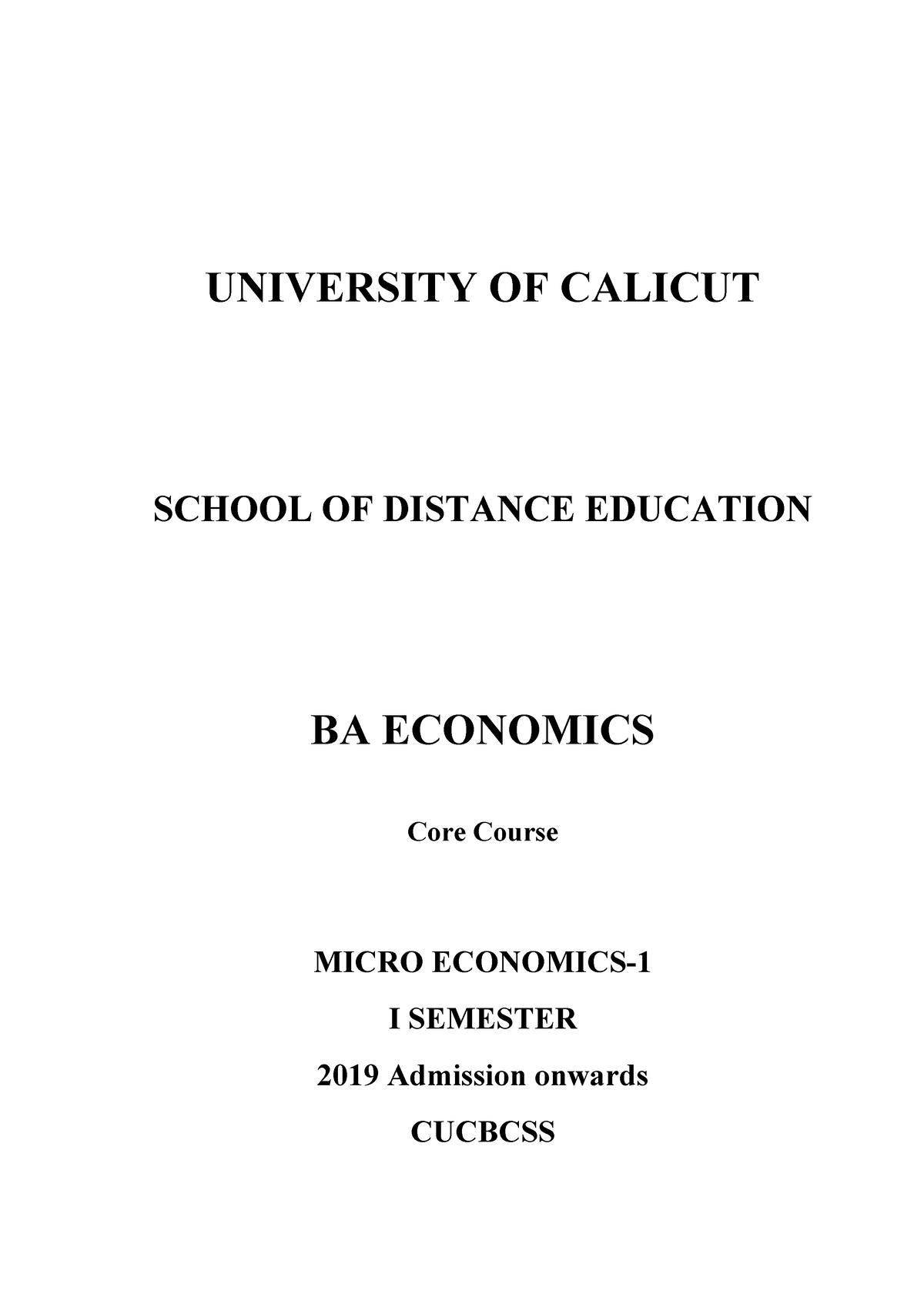 Micro Economics - UNIVERSITY OF CALICUT SCHOOL OF DISTANCE EDUCATION BA ...