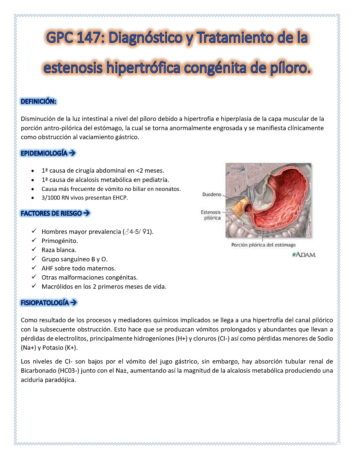 Estenosis Hipertrófica Congénita De Píloro DisminuciÛn De La Luz Intestinal A Nivel Del PÌloro 0959
