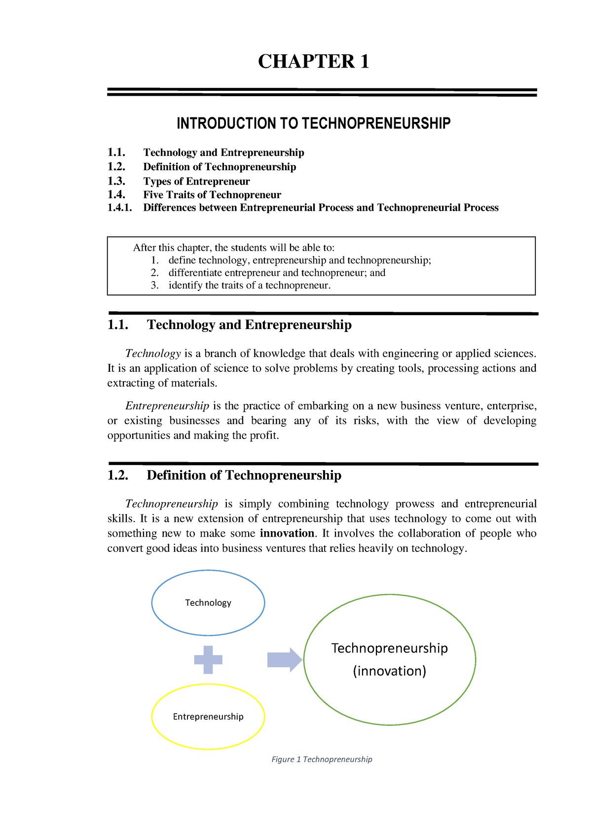 M1 Chapter-1-Introduction-to-Technopreneurship - CHAPTER 1 INTRODUCTION ...