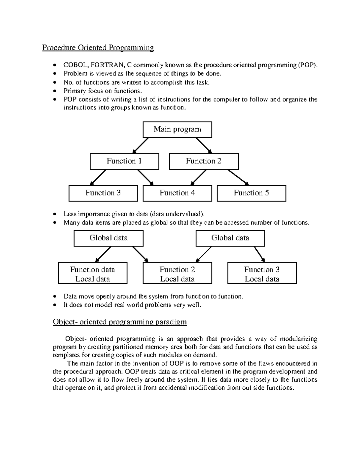 Procedure Oriented Programming - Problem is viewed as the sequence of ...