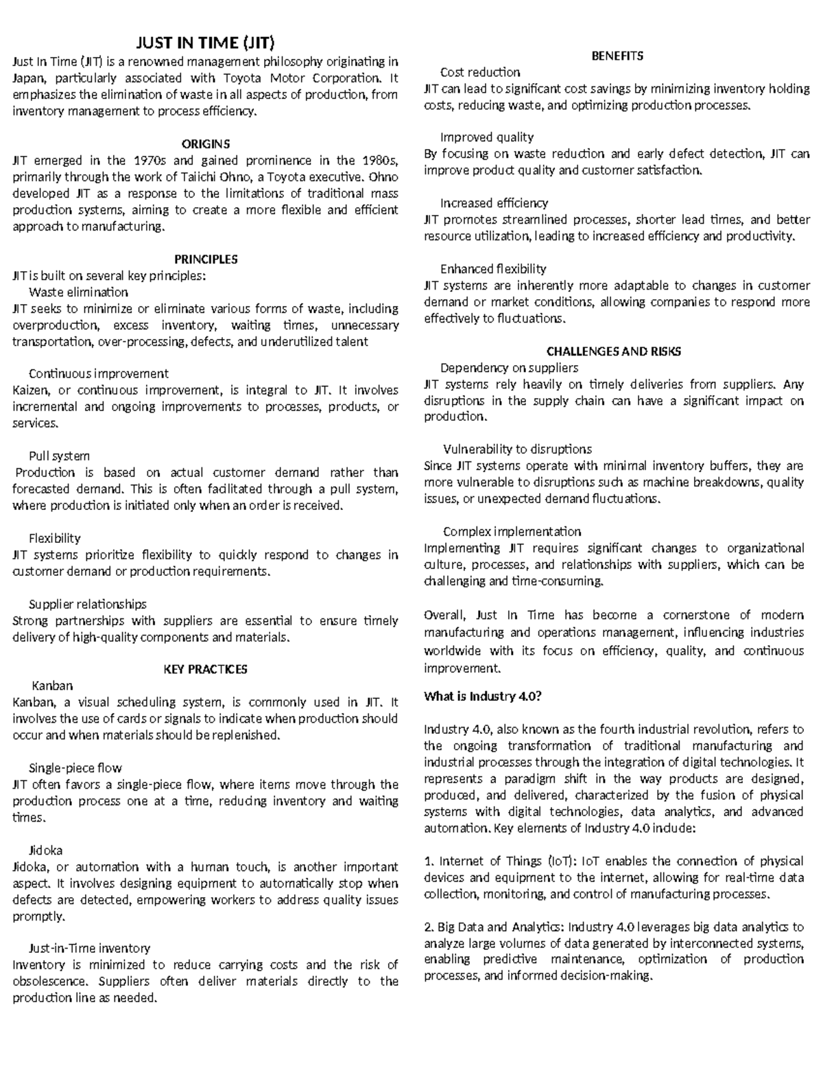 TQM Finalsreviewer - JUST IN TIME (JIT) Just In Time (JIT) is a ...