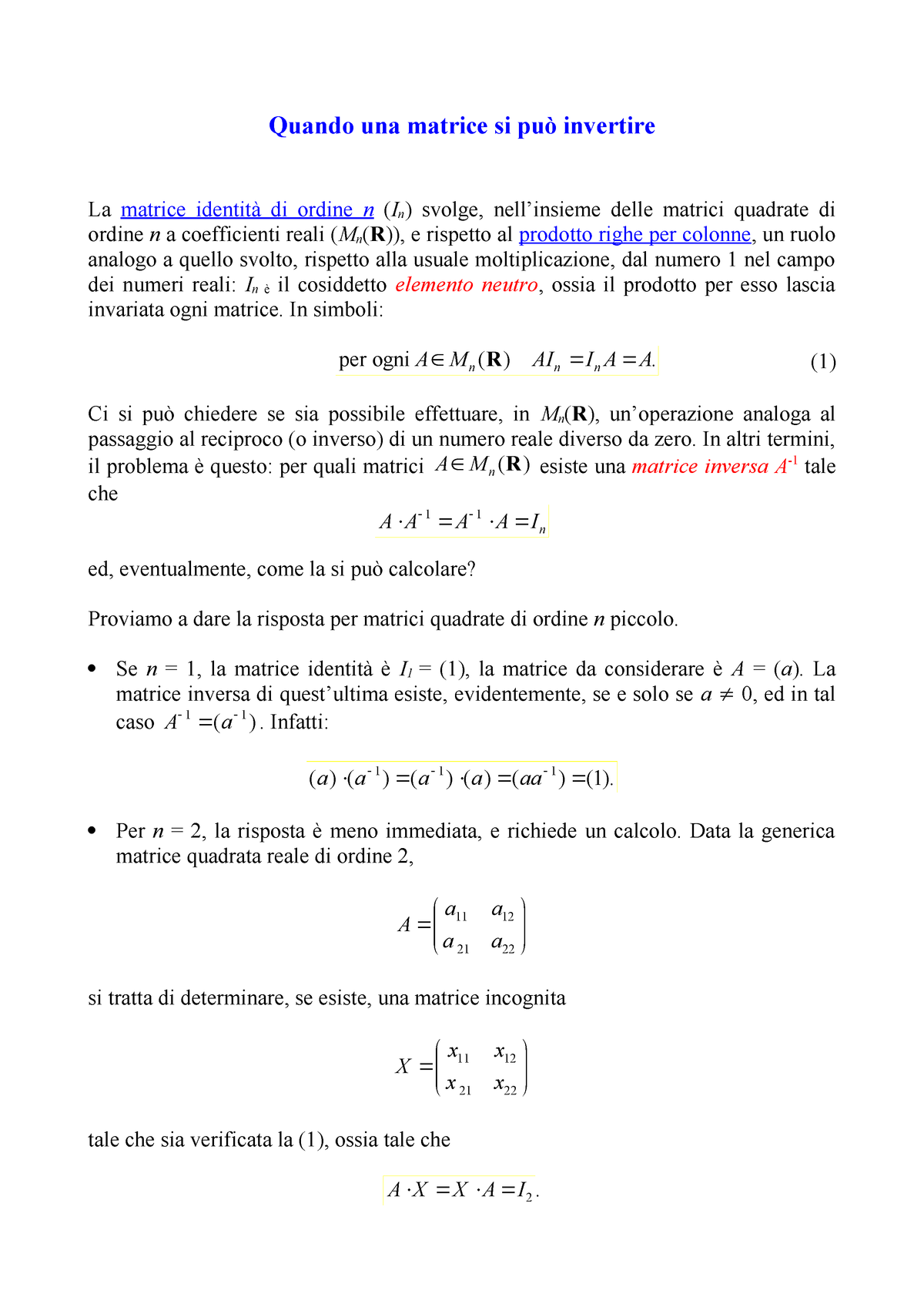 Prodotto Riga Per Colonna.Matrice Invertibile Istituzioni Di Algebra E Geometria Studocu