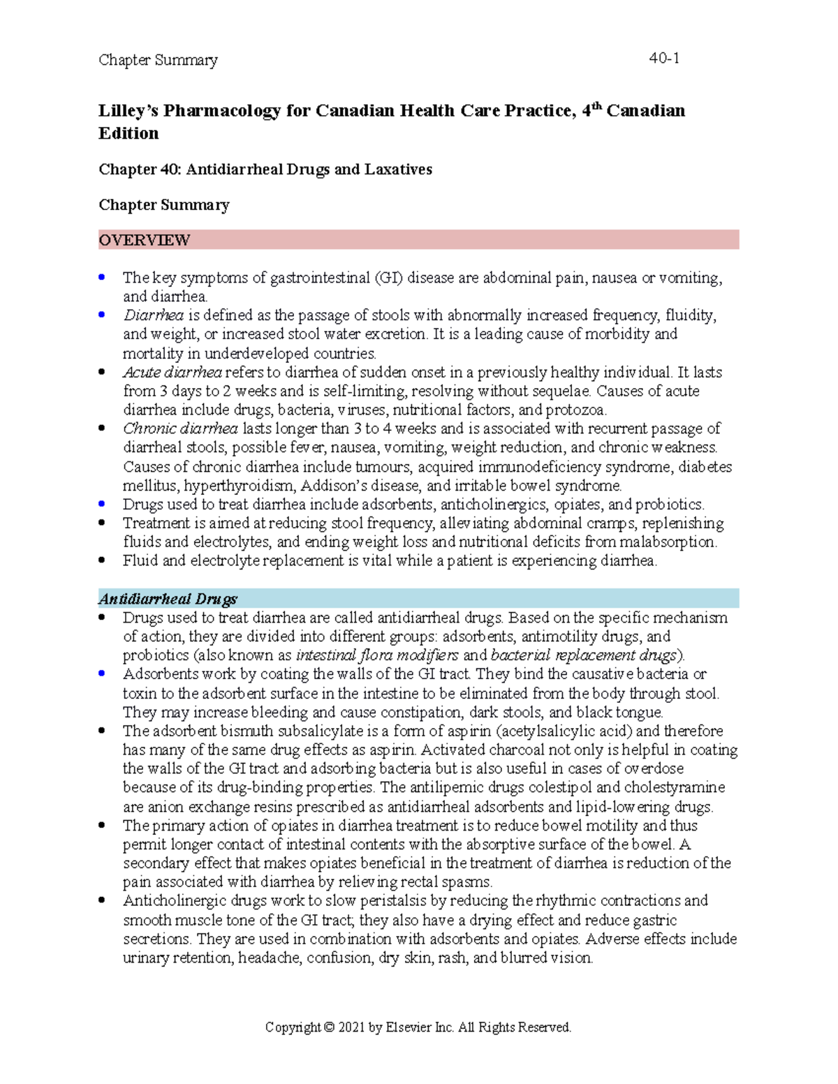 Chapter 040 - Chapter Summary Lilley’s Pharmacology for Canadian Health ...