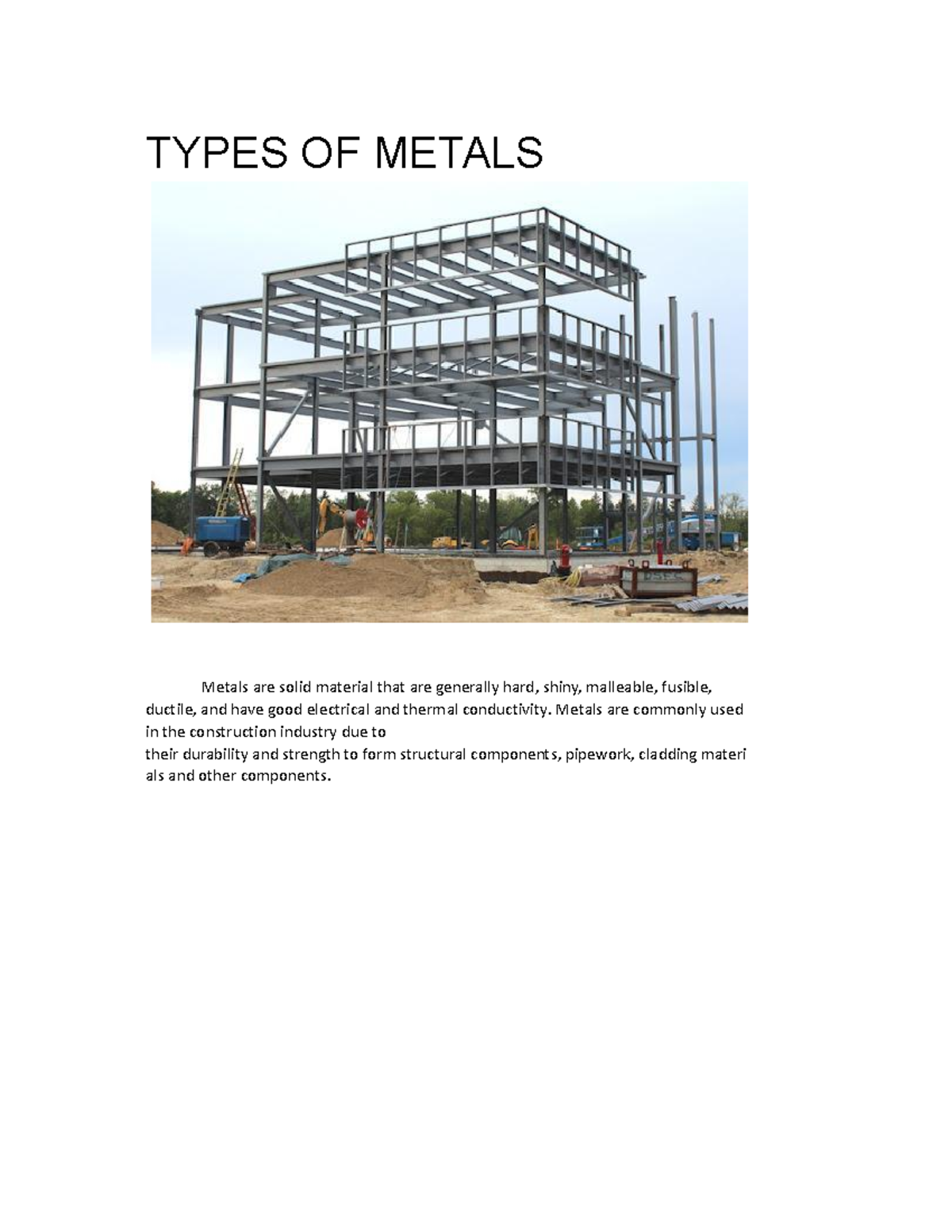 Building Materials - TYPES OF METALS Metals are solid material that are ...