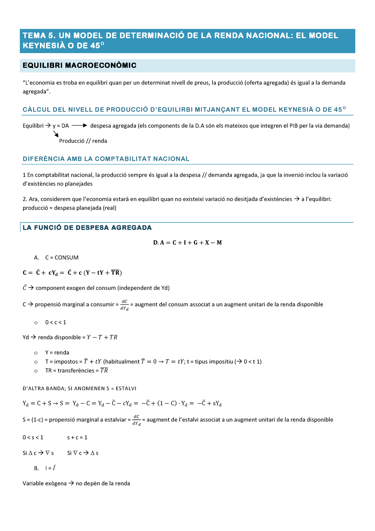 Tema 5- EL Model Keynesià O DE 45O - TEMA 5. UN MODEL DE DETERMINACI ...