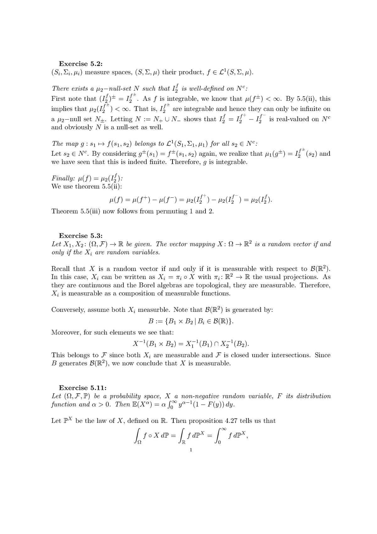 Mtp5 - Exercise 5: (si , , ) Measure Spaces, (s, Their Product, F L1 (s 