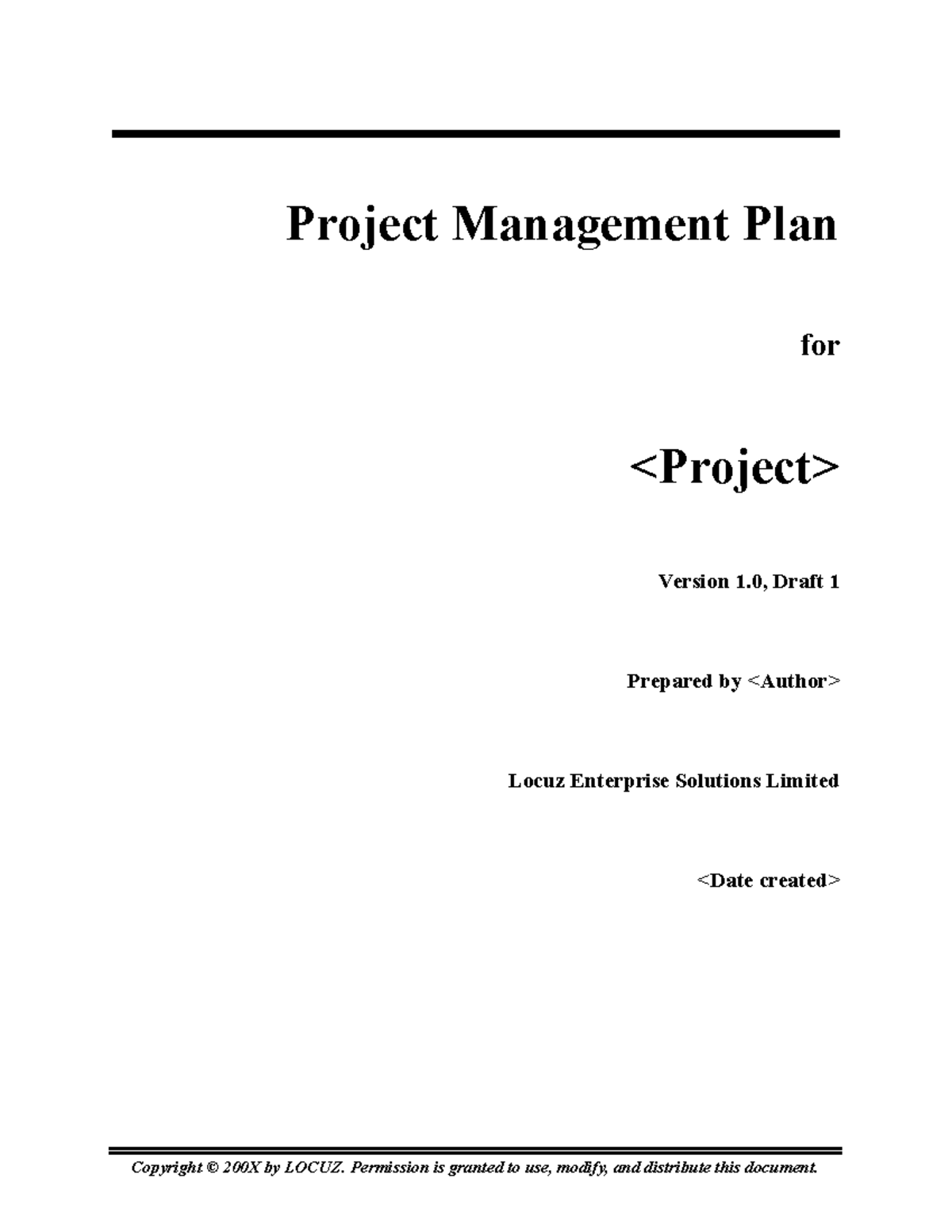 Project Management Plan Template - Project Management Plan for Version ...