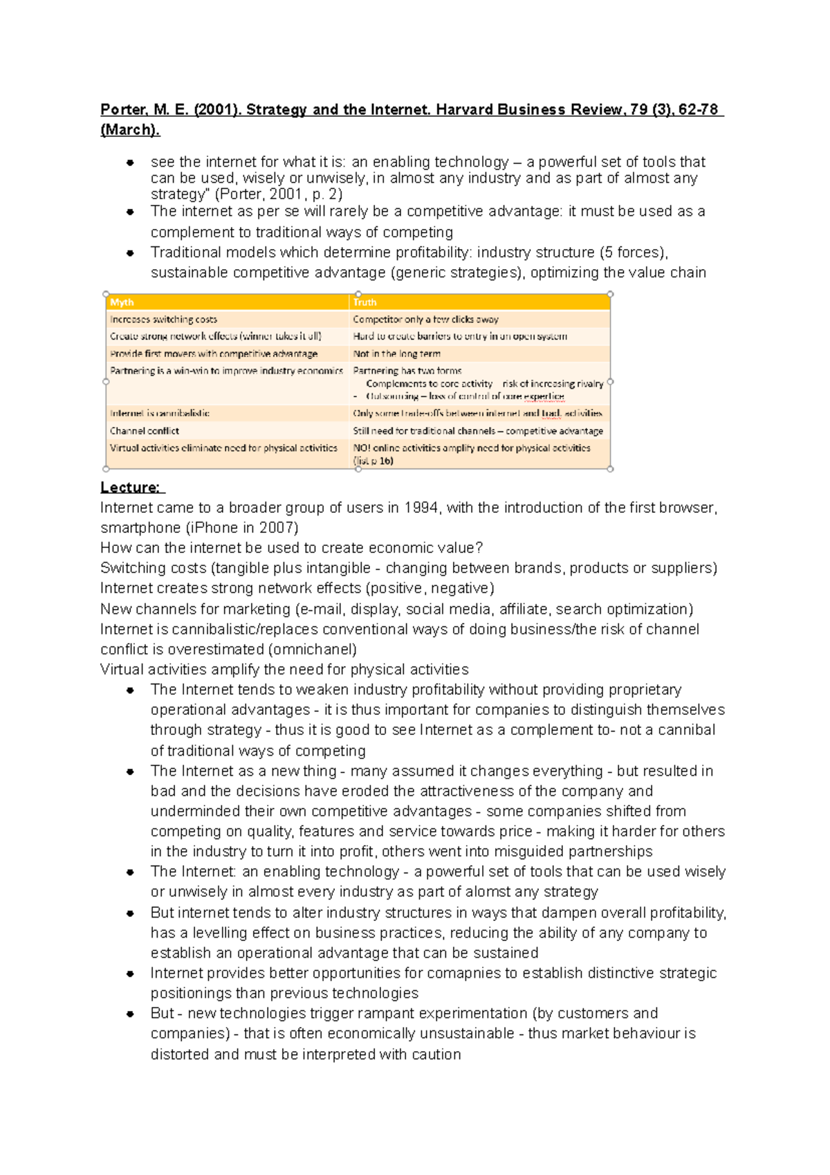 Readings Digital culture - Porter, M. E. (2001). Strategy and the ...