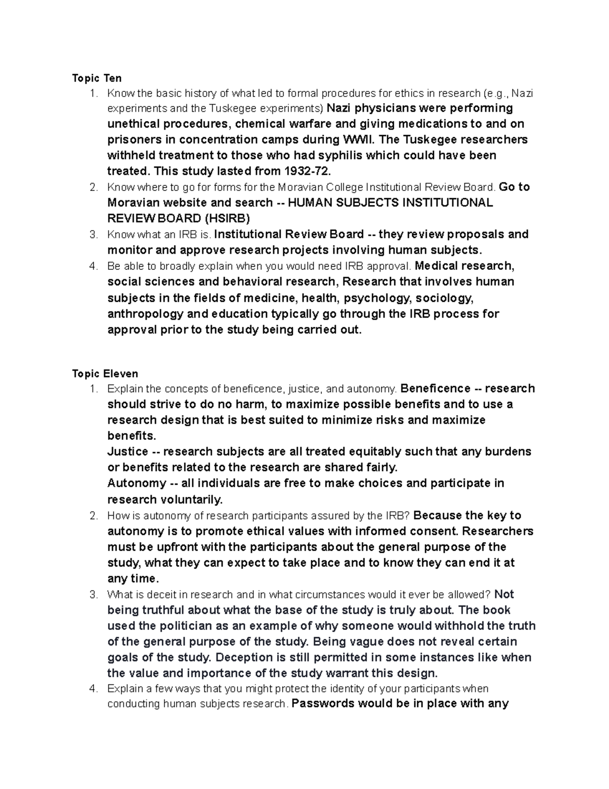 Research Notes 4 - Topic Ten 1. Know the basic history of what led to ...