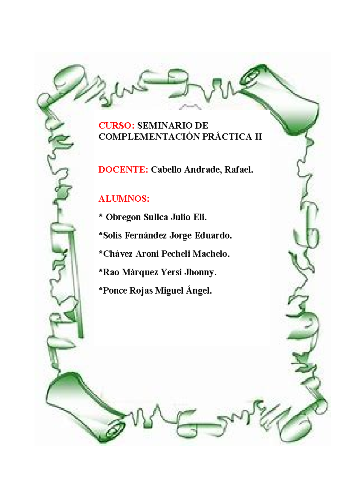 Trabajo Final Seminario 6TO - CURSO: SEMINARIO DE COMPLEMENTACIÓN ...
