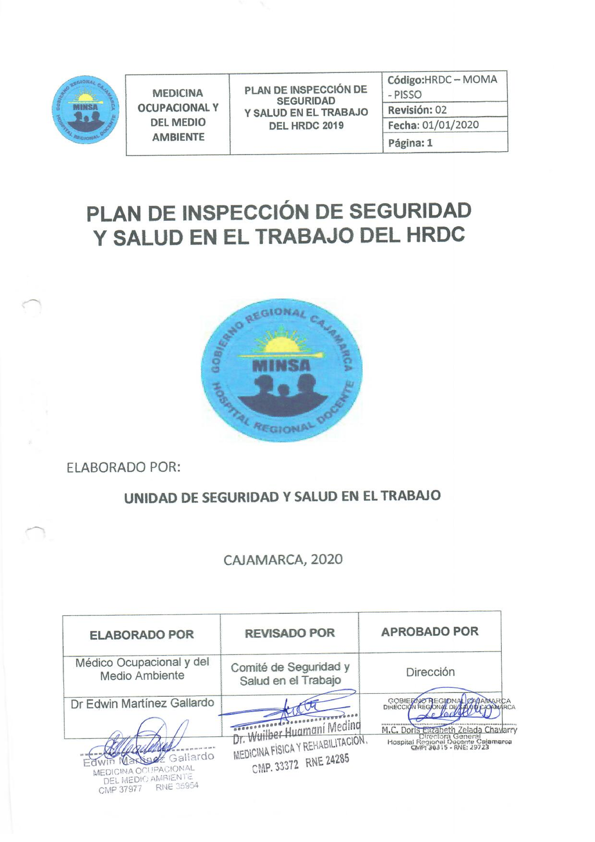 2Plan De Inspección De Seguridad Y Salud En El Trabajo Del HRDC 01 ...