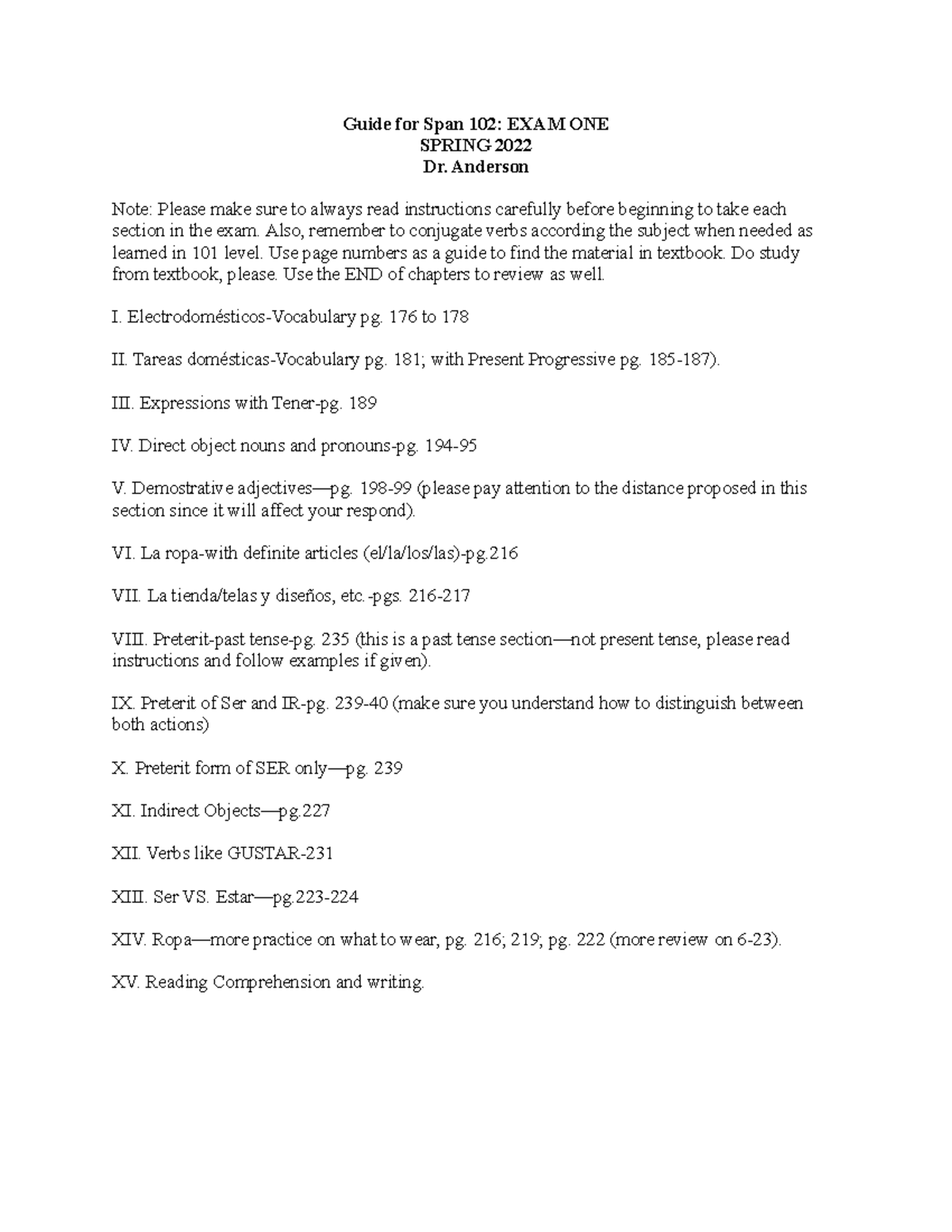 Guide For Span 102 EXAM ONE- Spring 2022- Repaso Chapters 5 And 6 ...