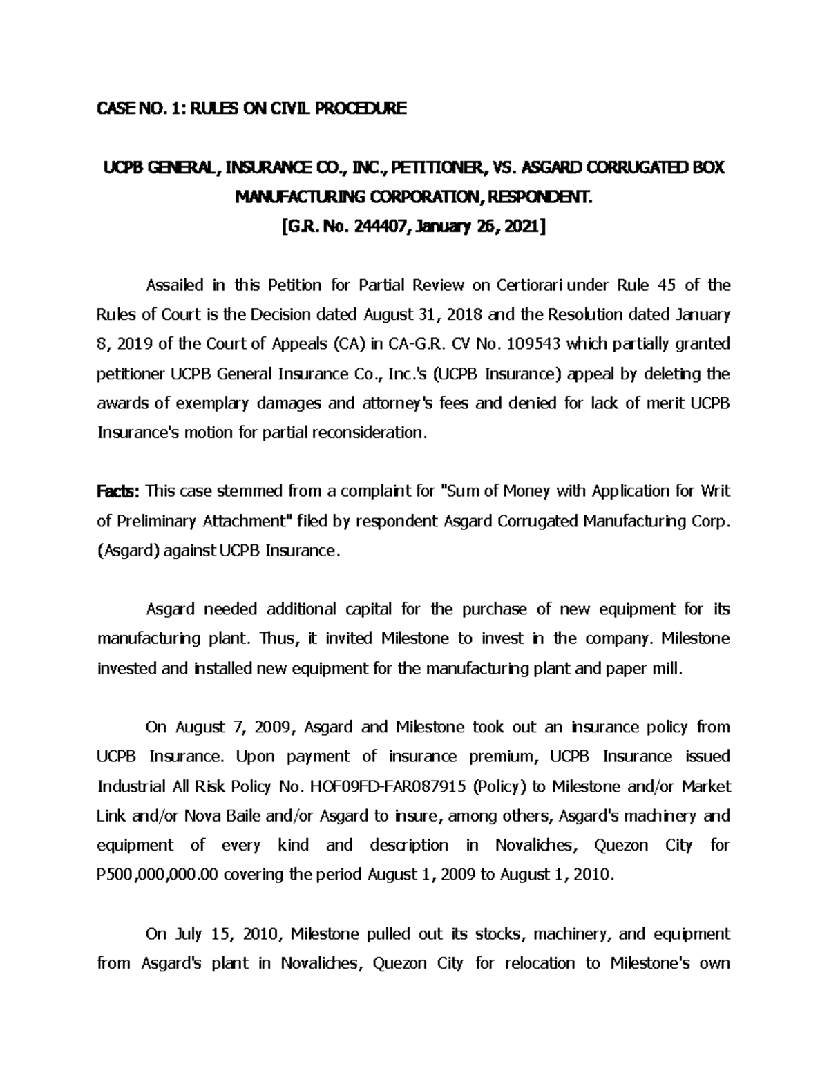 Civil Procedure Cases (Consolidated) CASE NO. 1 RULES ON CIVIL