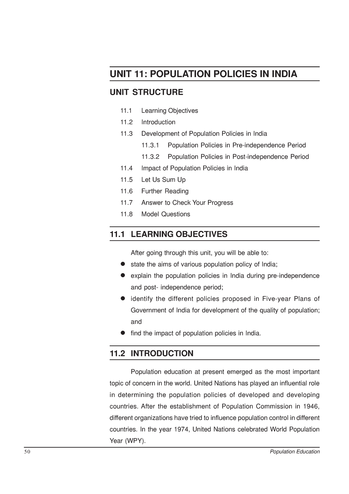 National population policy - Unit 11 Population Policies in India UNIT ...