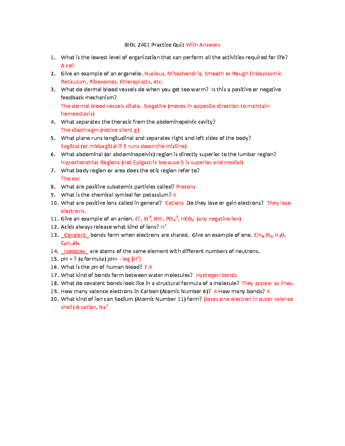 BIOL 2401 Practice Quiz With Answers - BIOL 2401 Practice Quiz With ...