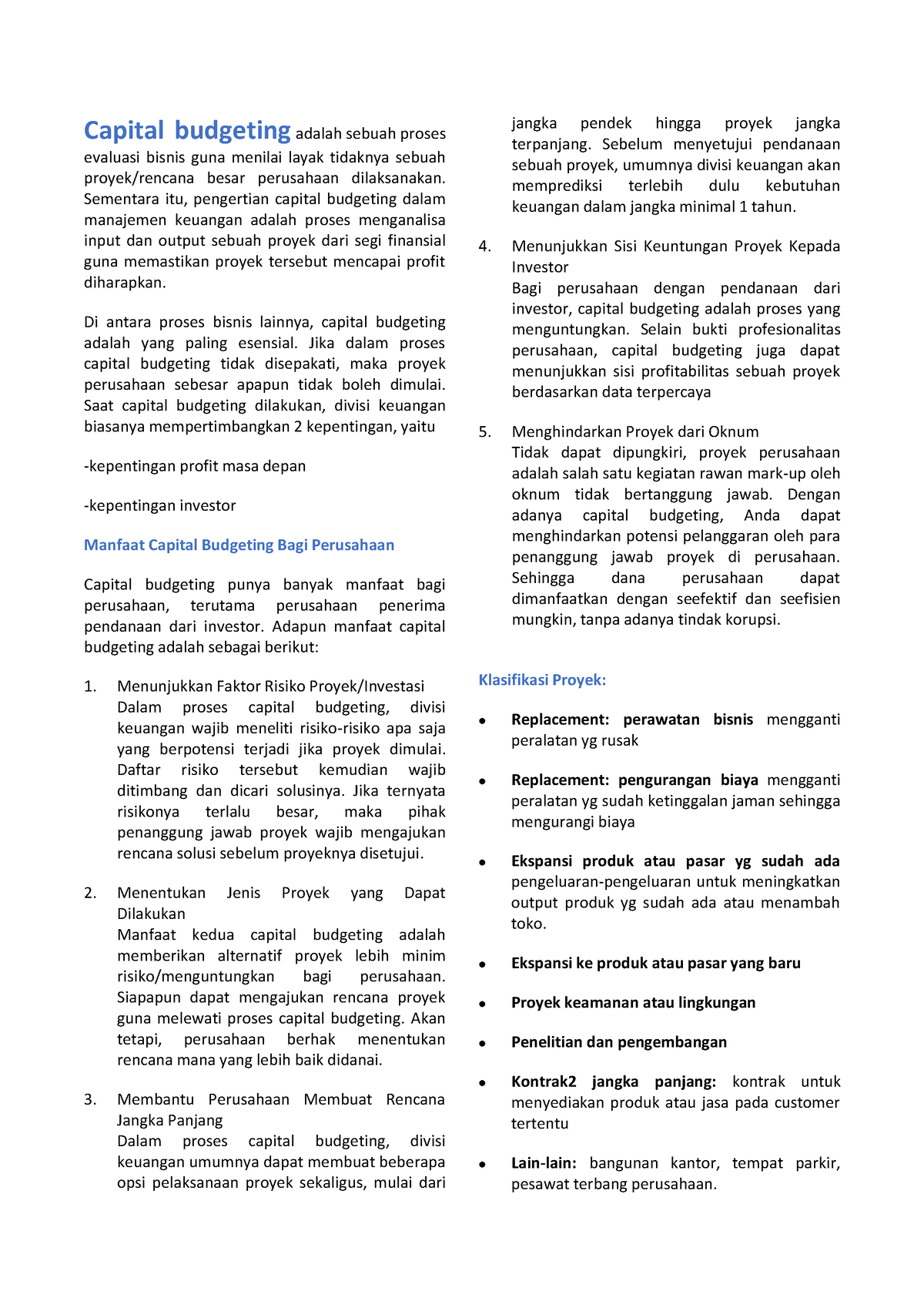 Rangkuman Capital Budgeting (indo) - Capital Budgeting Adalah Sebuah ...