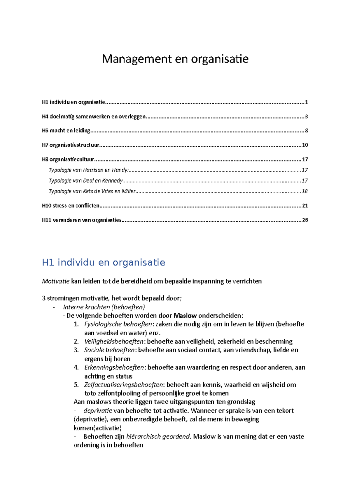 Management En Organisatie Tussentoets - Management En Organisatie H1 ...