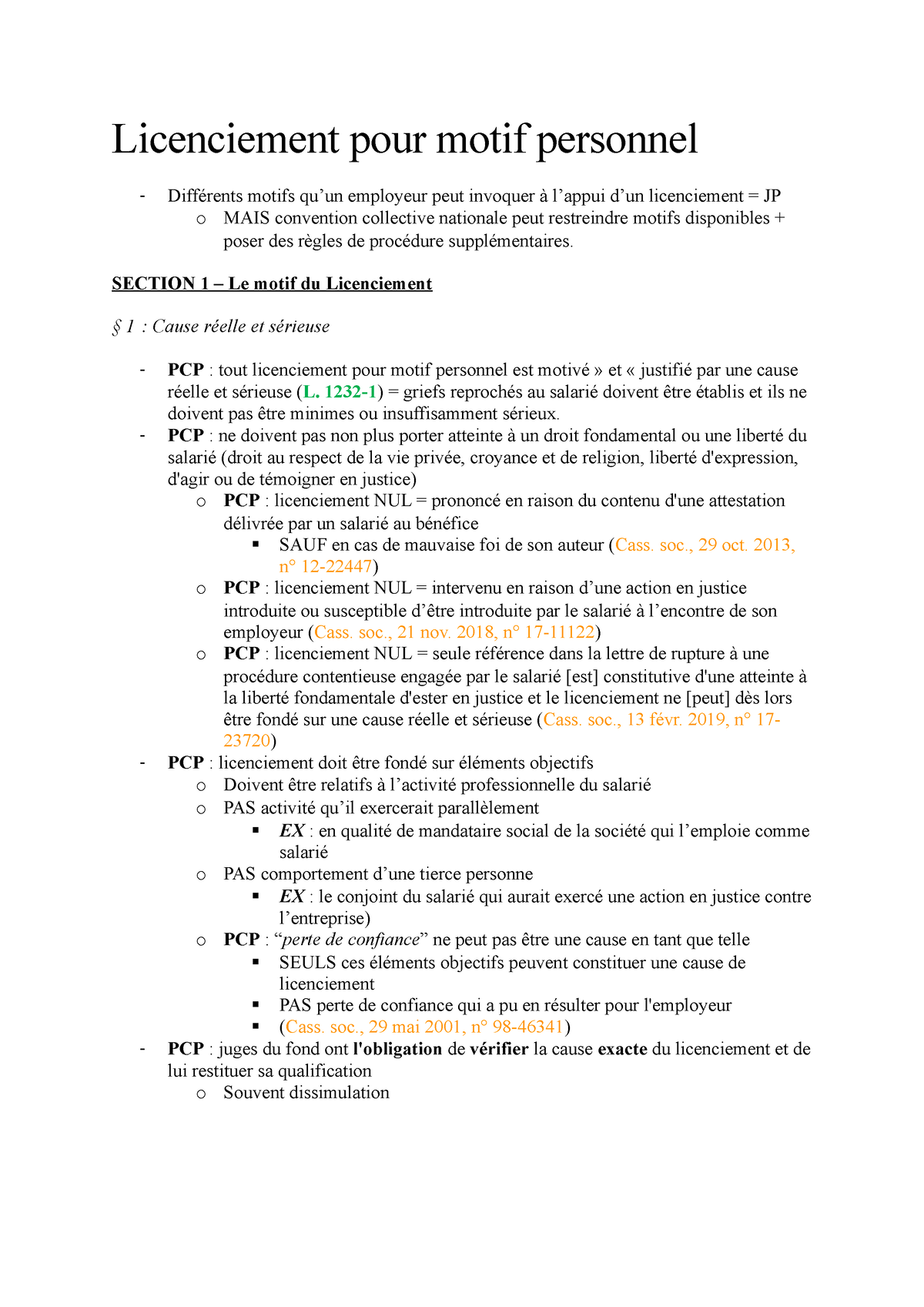 Licenciement pour motif personnel Licenciement pour motif personnel