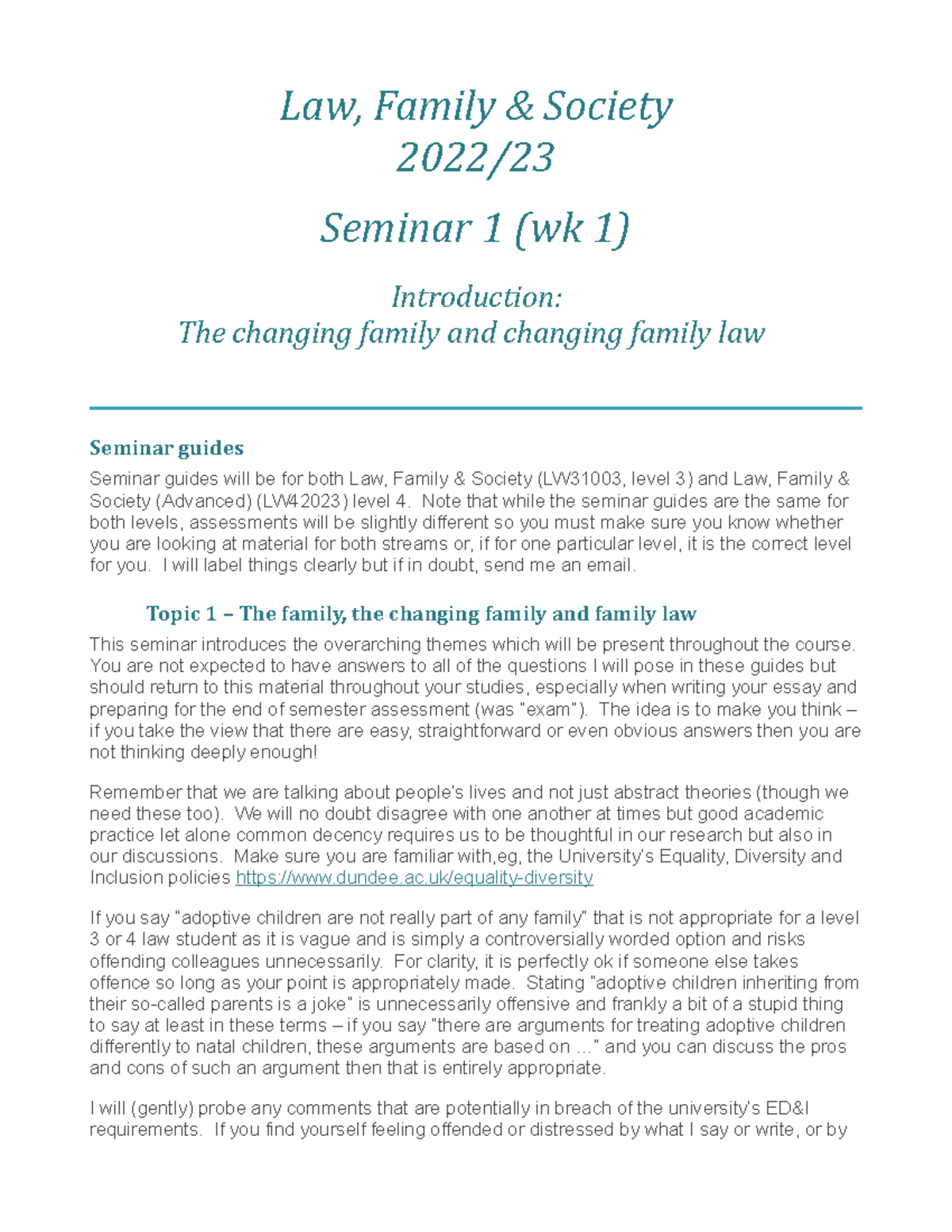 22 23 Sem guide 1 What is family Law, Family & Society 2022/ Seminar
