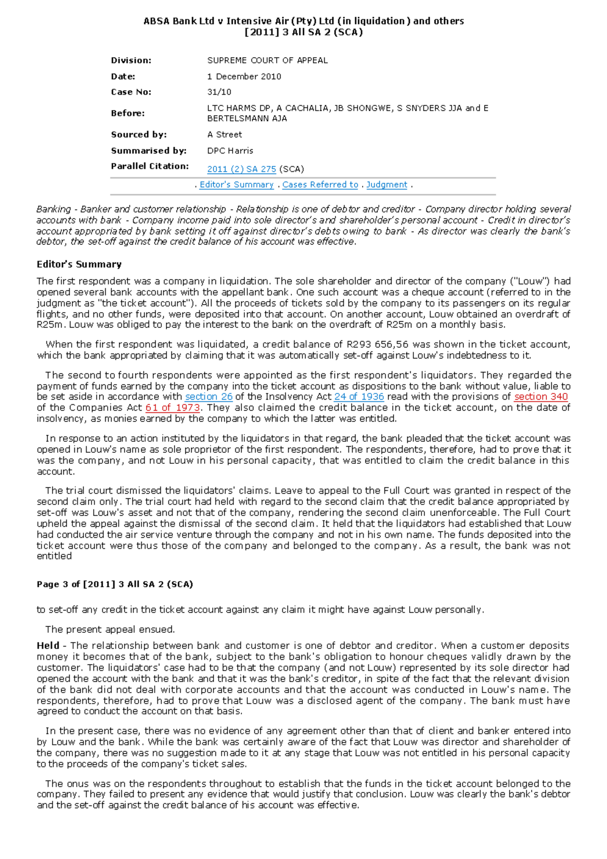 SO - ABSA Bank Ltd v Intensive Air (Pty) Ltd (in liquidation) and ...