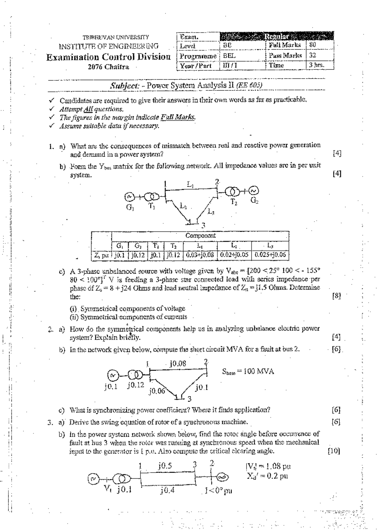 Power System Analysis tu old question system analysis and design