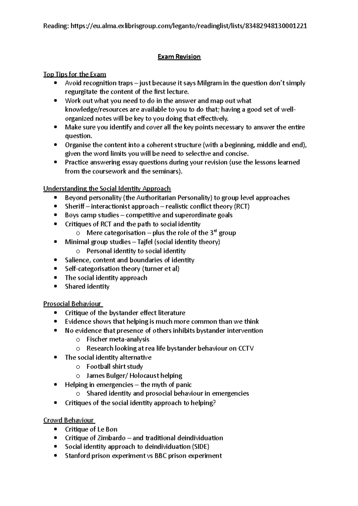 203 Lecture Notes (All) - Exam Revision Top Tips for the Exam Avoid ...