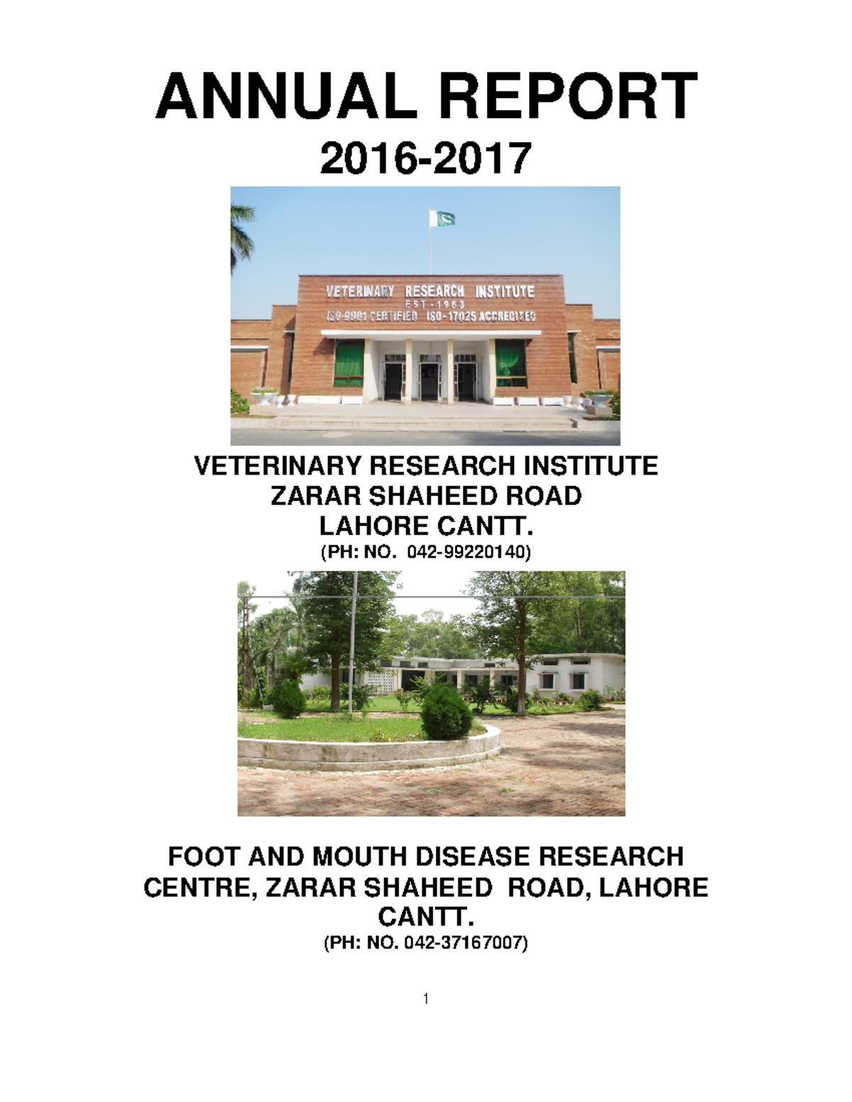 Annual Report 201617 ANNUAL REPORT 2016 VETERINARY RESEARCH