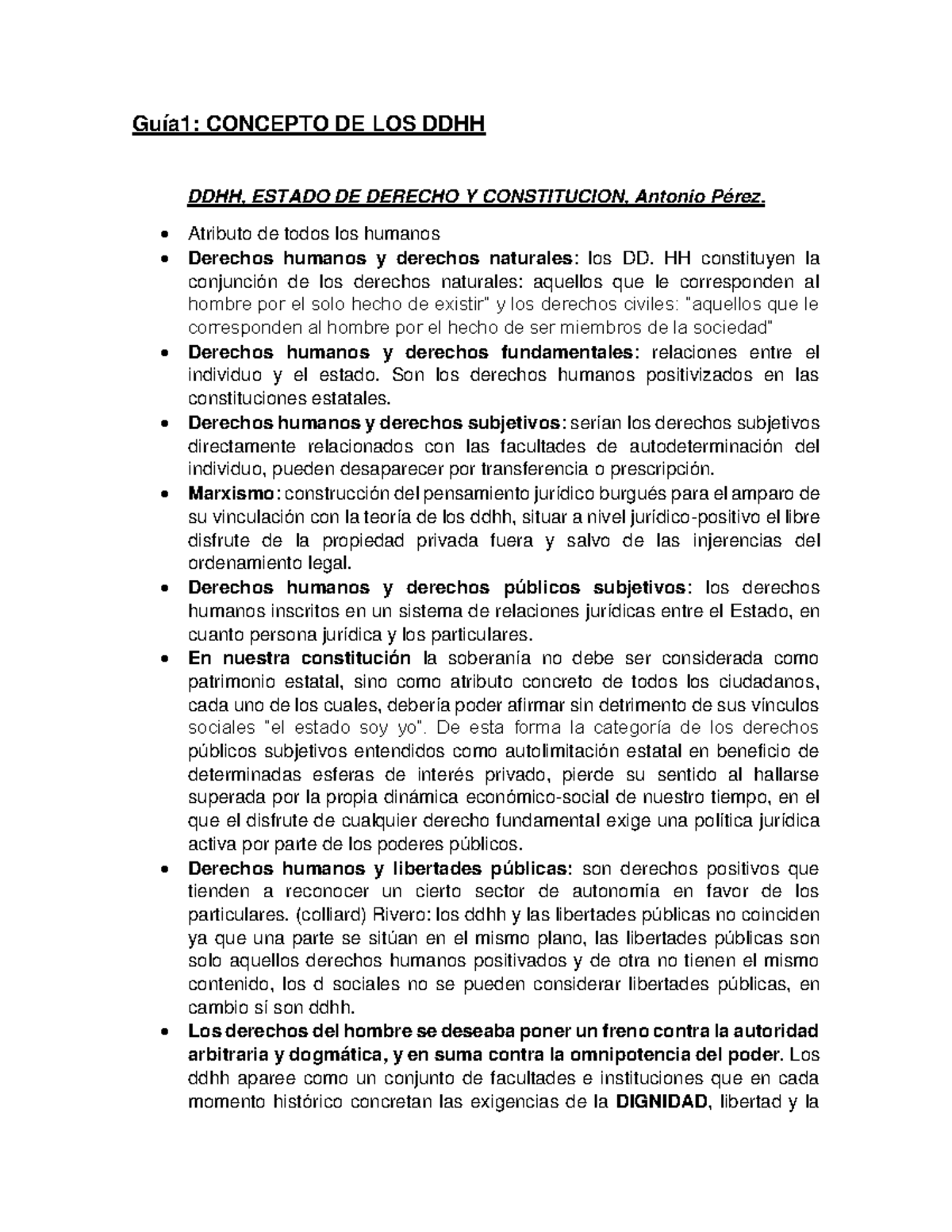 Resumen Primer Parcial - Guía1: CONCEPTO DE LOS DDHH DDHH, ESTADO DE ...