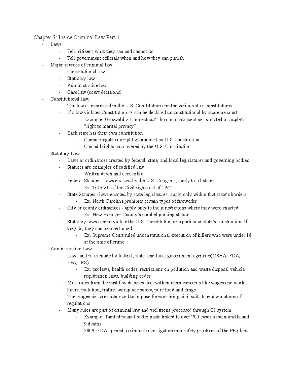 Test Two Notes - Chapter 3: Inside Criminal Law Part 1 Laws: Tell ...