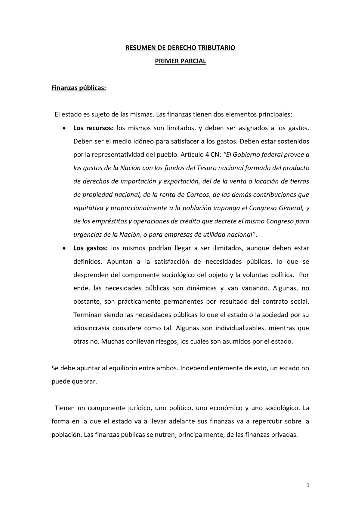 Resumen 1 - Tributario - RESUMEN DE DERECHO TRIBUTARIO PRIMER PARCIAL ...