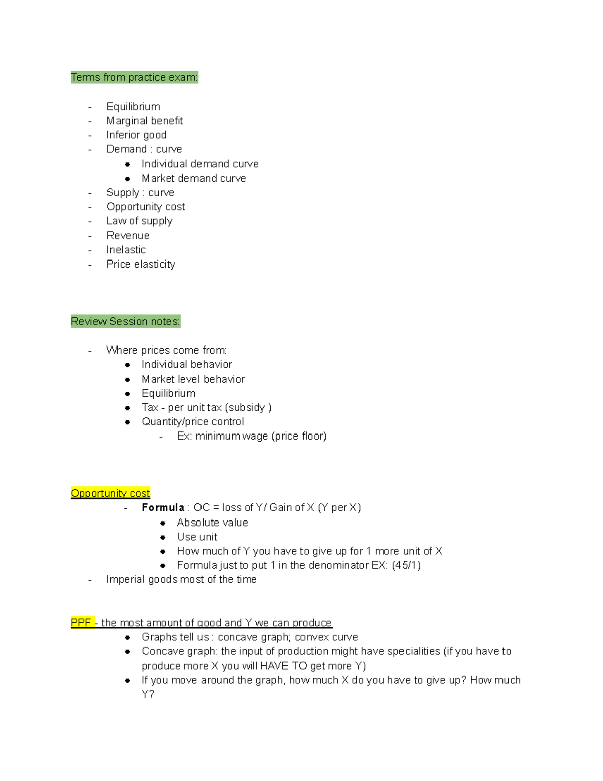ECON Exam 1 - Econ exam 1 notes - Terms from practice exam: Equilibrium ...
