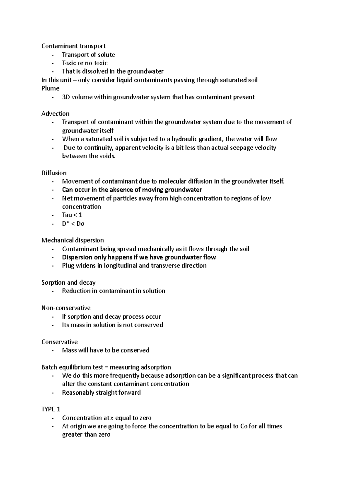 Contaminant transport Notes lecture notes - Contaminant transport ...