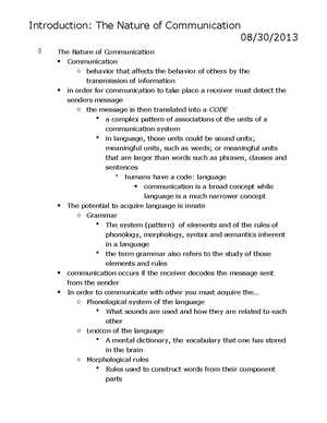 Nature of Language Final - CSD 1020 Nature of Language. Prep for TEST 2 ...