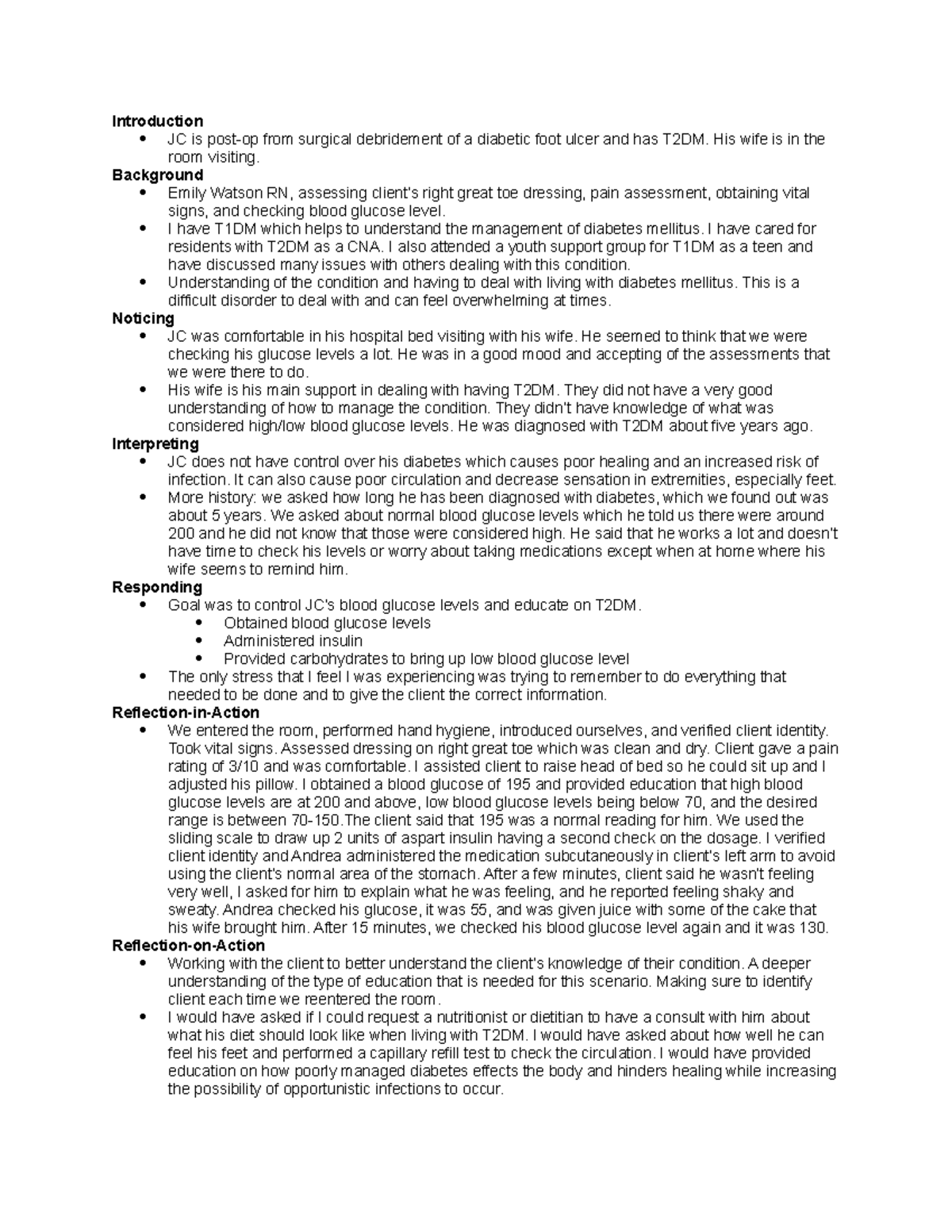 NUR 390 C Sim1 Post-work - Introduction JC is post-op from surgical ...